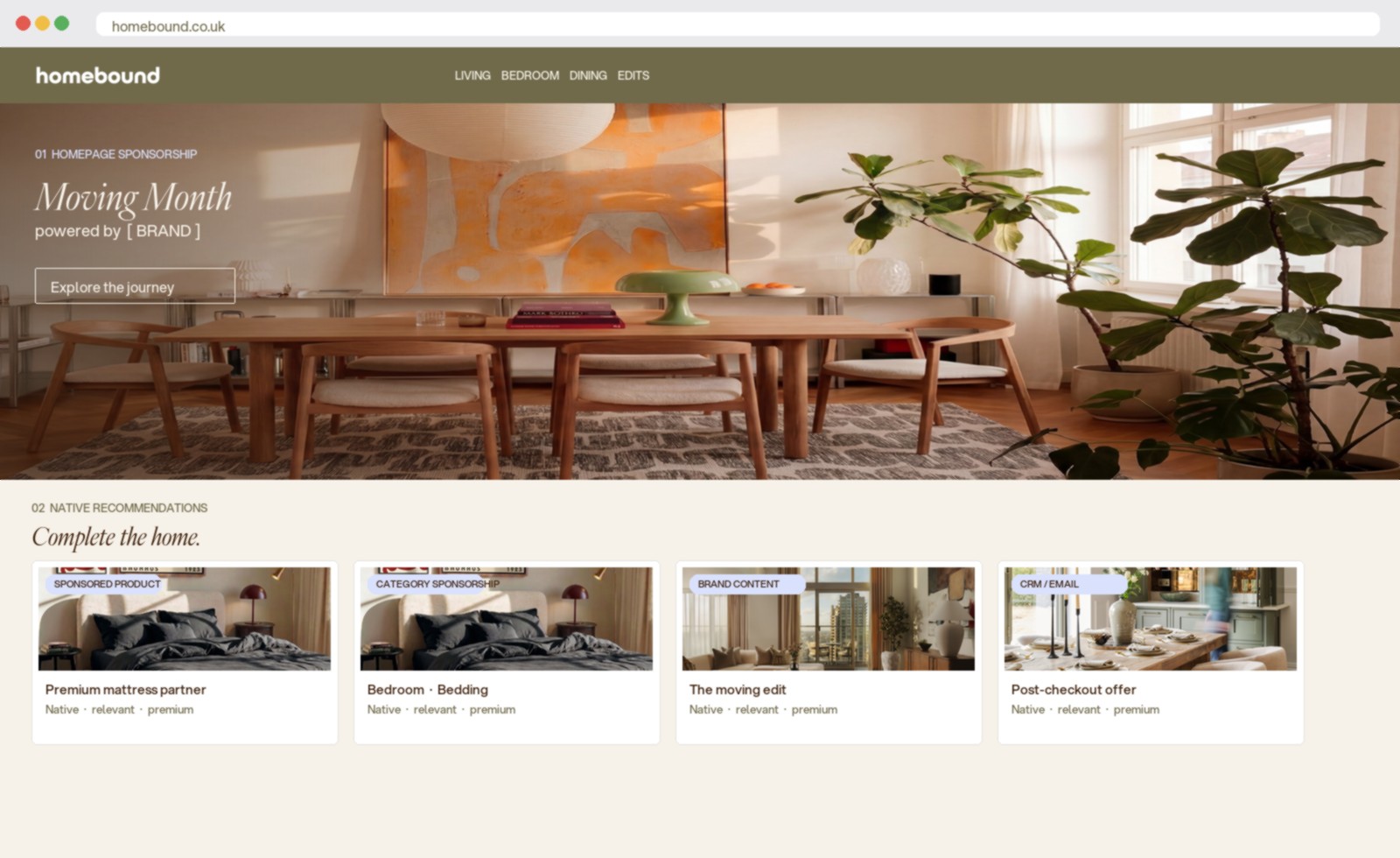 Homebound retail media homepage and native units
